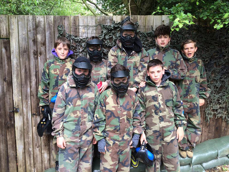 Group of children kitted up ready for Low Impact Paintball at Grendon Lakes